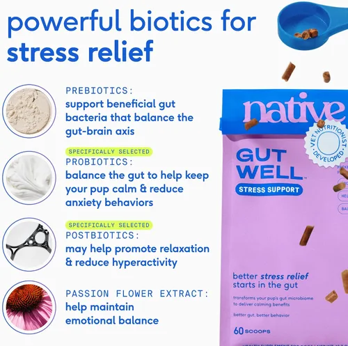 Miniatura 3 de Native Pet GutWell - Suplemento calmante para aliviar la ansiedad y aliviar la ansiedad del perro, promueve el bienestar emocional, regula