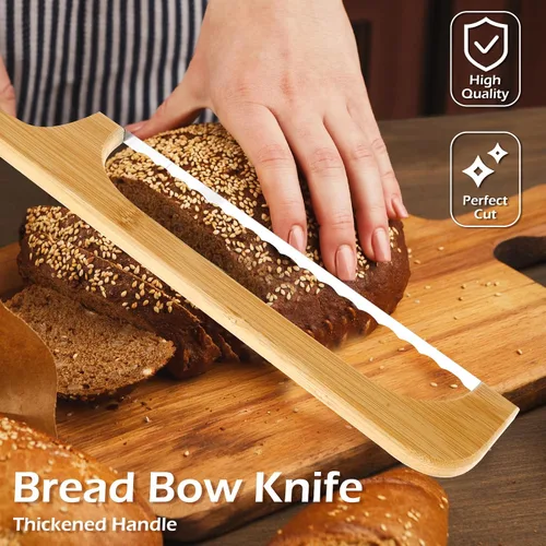 Miniatura 2 de Cuchillo de lazo de pan, rebanador de pan para pan casero, cortador de masa madre dentada de 15.7 pulgadas para bagels y baguettes, cuchillo de pan