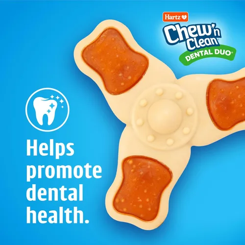 Miniatura 5 de Hartz Chew ‘n Clean juguete masticable y premio en uno con sabor a pollo, juguete tri-punto para perro, pequeño