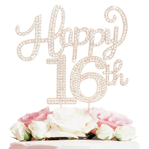 Miniatura 64 de LASKYER Decoración de feliz cumpleaños número 10, decoración de pastel de diamantes de imitación dorados de 10º cumpleaños – Letrero de metal