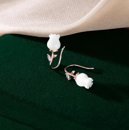 Miniatura 6 de Reffeer Aretes de plata de ley 925 maciza con diseño de flores para mujer