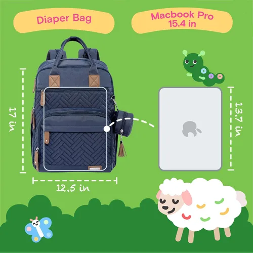 Miniatura 6 de iniuniu Mochila para pañales, kit 4 en 1, bolsas de bebé unisex grandes para niños y niñas, mochila de viaje impermeable con bolsa para pañales Azul