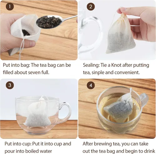 Miniatura 4 de Bolsas de filtro de té, paquete de 50 bolsas de té de algodón reutilizables, bolsas vacías sin blanquear, bolsas de filtro ecológicas para té