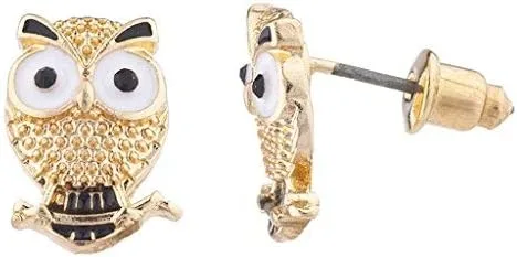 Miniatura 3 de Lux Accessories Juego de pendientes de tuerca de búho pastel triples en tono dorado (3prs), Oro