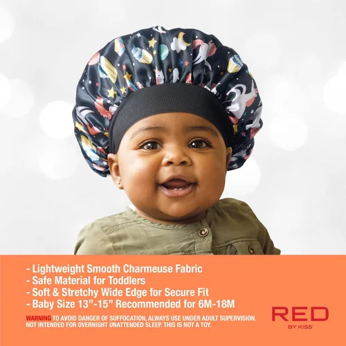 Miniatura 5 de Red by Kiss Gorro de Satén para Bebés para Dormir, Suave, Elástico y Seguro, Protege el Cabello del Bebé del Encrespamiento y la Rotura, Puntos