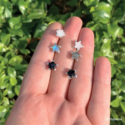 Miniatura 4 de Aretes de estrella de piedras preciosas naturales para mujeres y hombres, lapislázuli, ónix, piedra lunar, labradorita, turmalina negra, hechos a