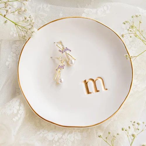 COLLECTIVE HOME - Bandeja de cerámica para joyas, plato decorativo para anillos, aretes, collares, pulseras, llaves, cumpleaños, día de la madre,