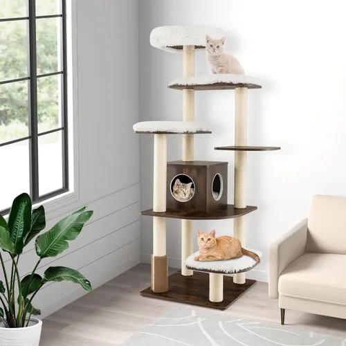 Miniatura 8 de PETSITE Árbol alto para gatos de interior, torre moderna de varios niveles para gatos de 71 pulgadas con perca de felpa, cómodo condominio
