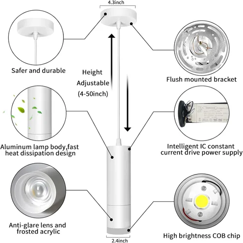 Miniatura 4 de OKELI Luz Colgante, Luminaria de Luces Colgantes Negras Modernas, Iluminación Colgante LED Única de 3-CCT para Isla de Cocina, 20W