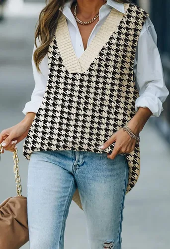 Miniatura 5 de Kisscynest Suéter de punto de gran tamaño con cuello en V para mujer, casual, holgado, sin mangas, suéter