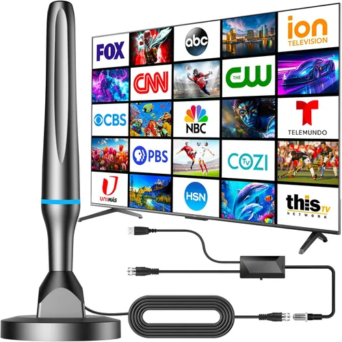 Antena de TV digital 2026 para Smart TV en interiores, antena de TV HD de largo alcance para canales locales con amplificador de señal, recepción de
