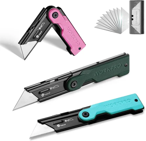 Miniatura 11 de WORKPRO Juego de cuchillos de bolsillo plegables de cambio rápido de 3 piezas con clip para cinturón