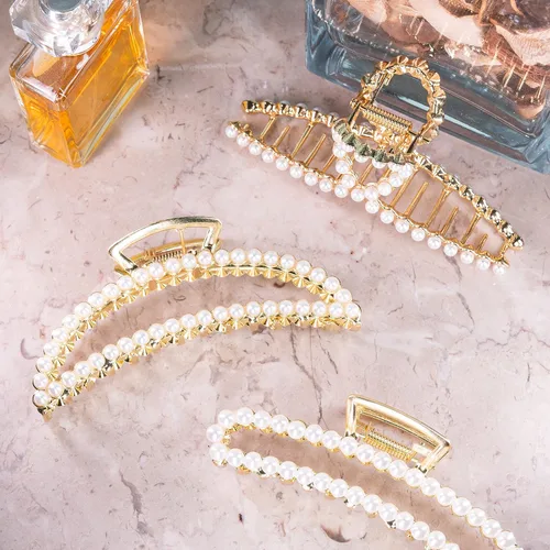 Miniatura 7 de Pinzas grandes de perlas para el cabello, 4.5 pulgadas, aleación de zinc, pinzas de plátano para cabello grueso, accesorios de sujeción fuerte