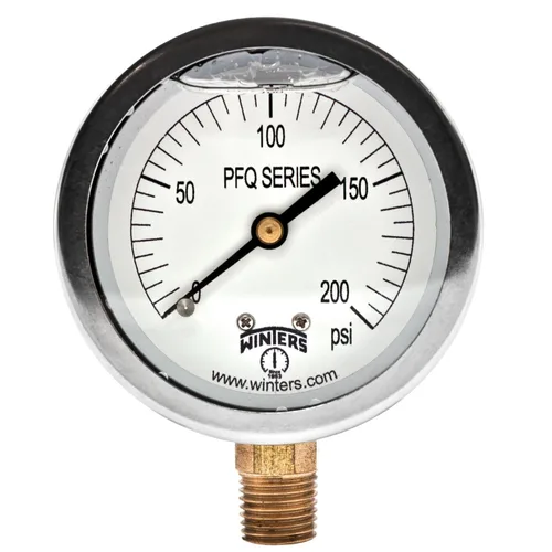 Miniatura 17 de Winters, medidor de presión de acero inoxidable 304 Serie PFQ, con escala única y relleno de líquido, con interior de metal, 0-100 psi, visualizador