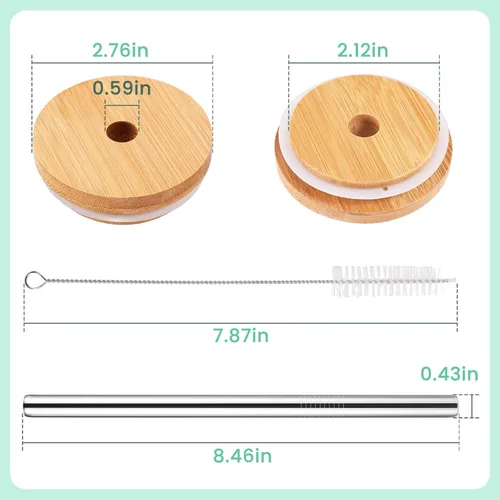 Miniatura 3 de Paquete de 3 tapas de bambú de boca regular con agujero para popote y popote compatible con tarro Mason, tapas de madera para tarros de boca regular