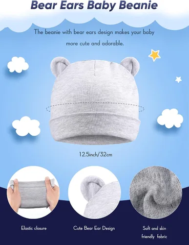Miniatura 2 de Conjunto de gorros y calcetines para bebé, gorros para recién nacidos, orejas de oso