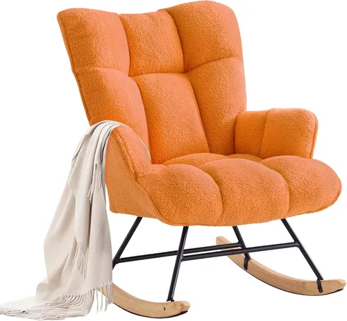 Miniatura 10 de Zedachica Mecedora tapizada para cuarto de bebé, silla mecedora tapizada, asiento acolchado con respaldo alto, cómoda silla auxiliar para sala