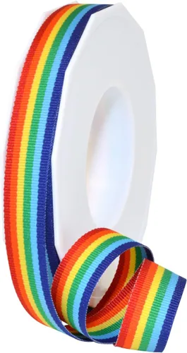 Miniatura 2 de Morex Ribbon Cinta decorativa a rayas de grogrén de poliéster, arco iris, 5/8 pulgadas