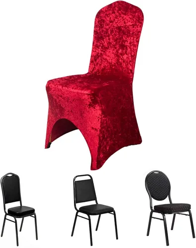 Miniatura 11 de Efavormart - Funda elástica para silla de banquete de terciopelo triturado y elastano negro con bolsillos para los pies, funda para silla de boda