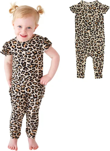 Miniatura 24 de Posh Peanut Mameluco de manga casquillo con volantes para bebé, ropa para niñas recién nacidas, pijama de una pieza para niños, viscosa suave