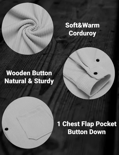 Miniatura 5 de COOFANDY Camisa de pana para hombre, estilo chaqueta ligera, de manga larga, con botones