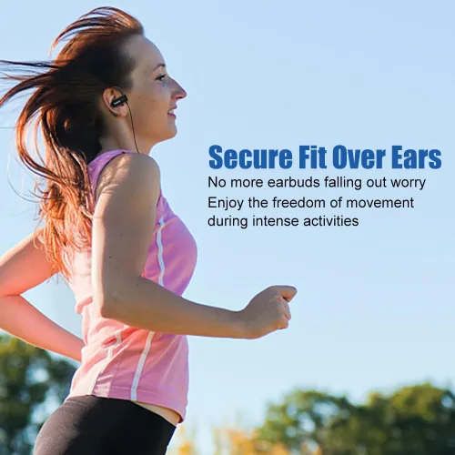 Miniatura 2 de Joysico - Auriculares con cable sobre la oreja con micrófono, control de volumen, gancho para la oreja y estuche, auriculares deportivos resistentes