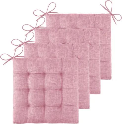 Miniatura 19 de ELFJOY Paquete de 4 cojines para sillas de comedor, cojines para sillas de cocina, oficina, cojín cuadrado copetudo con lazos