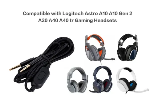 Miniatura 2 de UNCLE LIGHT Cable de repuesto de auriculares negros para videojuegos, compatible con Logitech A10 A10 Gen 2 A30 A40 A40 tr, línea de audio de 0.138