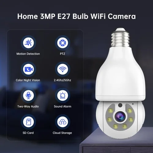 Miniatura 8 de EVERSECU HD 2K 3.0MP Cámara de seguridad de bombilla inalámbrica con conector de luz E27, seguimiento automático PTZ, audio de dos vías, visión