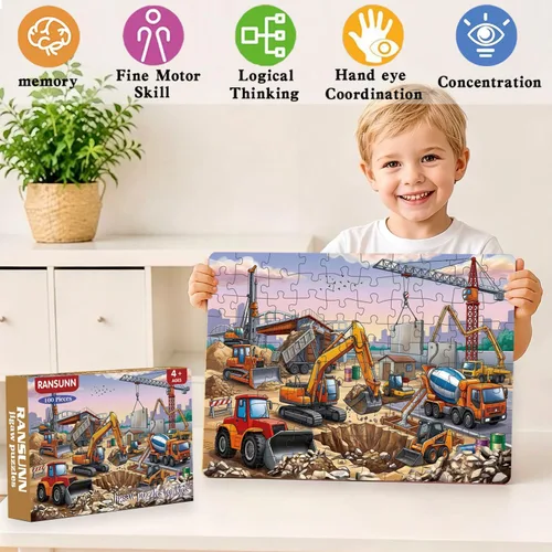 Miniatura 6 de 100 Piece Puzzles for Kids Ages 4-6 6-8 8-10, 100 Piece Construction Site Learning Educational Jigsaw Puzzles, Vehicle Kids Puzzles Ages 5-8 Gifts