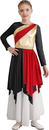 Miniatura 72 de CHICTRY Vestido de baile lírico sin mangas asimétrico para niñas, disfraz de adoración litúrgica contemporánea