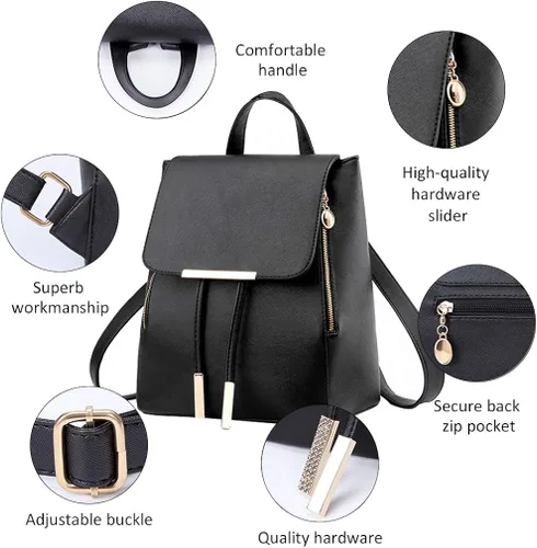 Miniatura 4 de Pahajim - Mochila de cuero sintético con zíper, casual, a la moda, para mujer