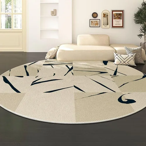 Miniatura 21 de Modernas alfombras redondas de color marfil a rayas negras para dormitorio, sala de estudio, simple moda abstracta, alfombra de área circular de 2