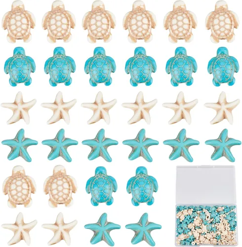 Miniatura 6 de SUNNYCLUE 1 caja de 160 cuentas de tortuga de estrella de mar a granel tortuga sintética turquesa océano animal colorido tortugas cuentas para hacer