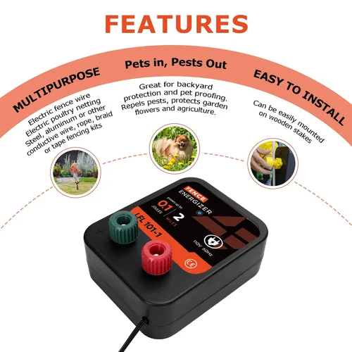 Miniatura 6 de Electric Fence Charger, 2 Mile 8 Acres Electric Fence Energizer, 0.1 Joule Ac Powered Output Voltage 5100v, for Preventing Wild Animals Intruding
