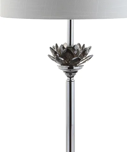 Miniatura 5 de JONATHAN Y Lámpara de pie LED cromada y cristal gris ahumado de 59 pulgadas, lámpara de pie contemporánea con pantalla de tambor de lino blanco