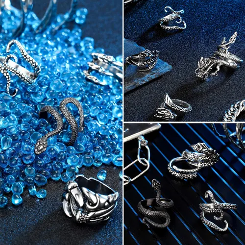Miniatura 4 de Hicarer 8 piezas vintage punk anillos dragón serpiente pulpo Halloween anillo ajustable, Acero inoxidable