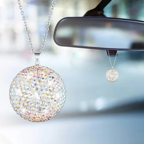 Miniatura 9 de WINKA Bola de cristal brillante para decoración del espejo retrovisor del automóvil, adorno colgante de diamantes de imitación para decoración