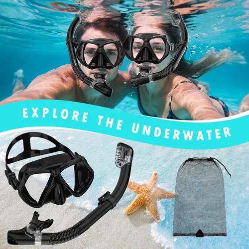 Miniatura 7 de Equipo de esnórquel para adultos, conjunto de esnórquel máscara de buceo con parte superior seca, gafas de natación para adultos con cubierta
