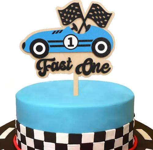 Miniatura 13 de Decoración de madera para cupcakes de coche de carreras, decoración de cumpleaños rápida de una magdalena Decoración temática de cumpleaños Fast