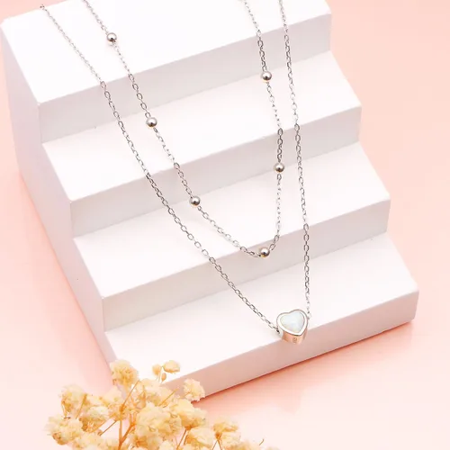 Miniatura 3 de Collares en capas para mujer de plata de ley S925, collar para mujer, collar de círculocorazóndoble círculocruzestrellamal de ojo, collar hecho a