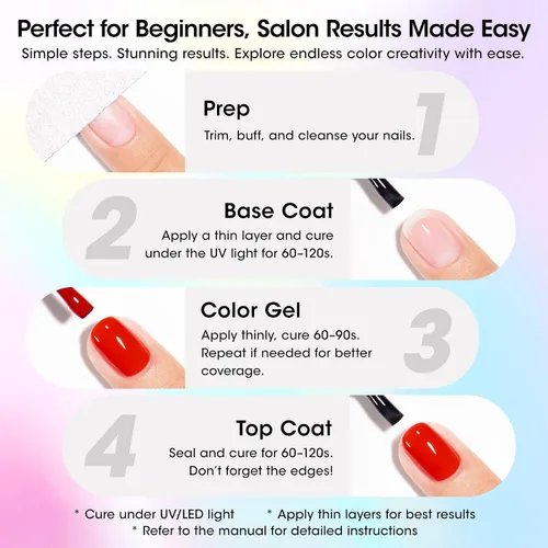 Miniatura 8 de GELLEN Juego de 24 esmaltes de uñas de gel, 20 colores de esmalte de gel UV, rojo, azul, verde, Hema TMPTA TPO 3 libre con capa base y capa superior
