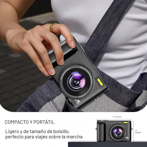 Miniatura 5 de Duluvulu Cámara digital 4K para enfoque automático de fotografía, cámara de video de 48 MP para YouTube con tarjeta SD, 2 baterías, cámara compacta