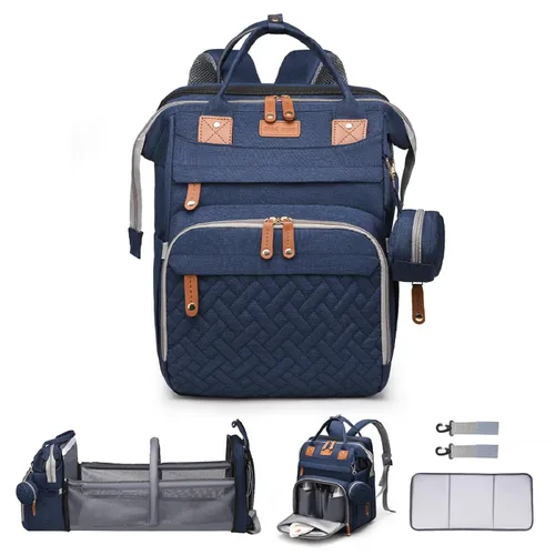 Miniatura 20 de Bolsa de pañales con cambiador, mochila para pañales, bolsa de pañales de viaje 7 en 1, bolsa para mamá con puerto de carga USB (rosa-gris)