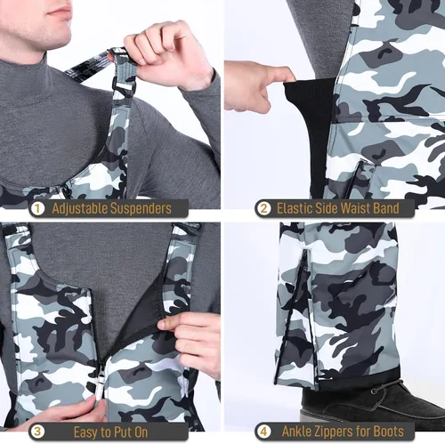 Miniatura 4 de Sportneer Pantalones de nieve para hombre, overoles aislados para la nieve que te mantienen caliente y seco para snowboard y esquí