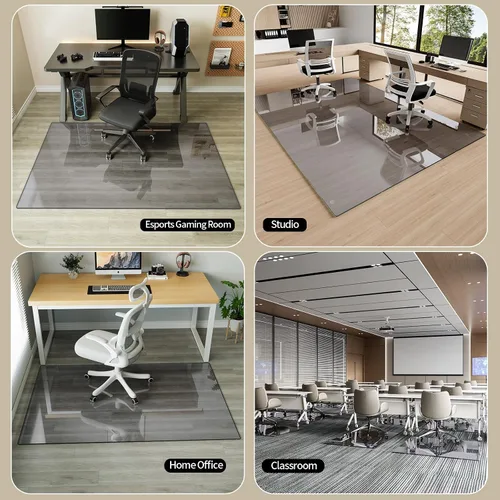Miniatura 9 de Koonmi Tapete para silla de vidrio templado para suelos de madera dura y alfombras, 46 x 46 pulgadas, color gris, protector de piso de oficina