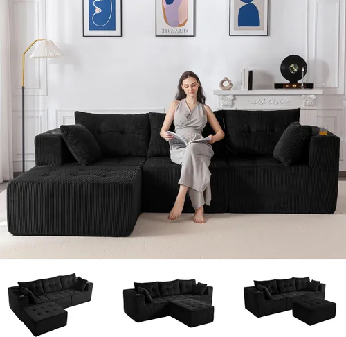 Miniatura 15 de MAXYOYO Sofá modular, moderno en forma de U con 2 otomanas, sofá en una caja, silla copetuda de 6 asientos sin hueso para sala de estar, no requiere