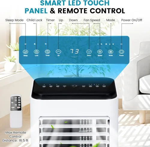 Miniatura 4 de GOFLAME Aire acondicionado portátil, potente unidad de CA de 8000 BTU con control remoto y 4 ruedas, enfriador de aire 3 en 1, deshumidificador