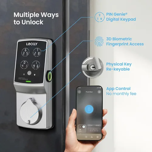 Miniatura 2 de Lockly Secure Pro Smart Deadbolt, cerradura inteligente Wi-Fi, entrada sin llave con teclado PIN Genie®, huella dactilar biométrica 3D, bloqueo