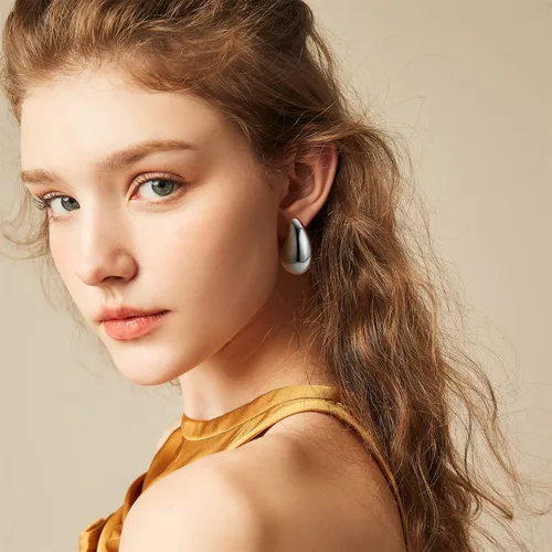 Miniatura 3 de Aretes de lágrima para mujer, aretes de aro de oro para mujer, aretes de plata para mujer, aretes de tuerca de moda